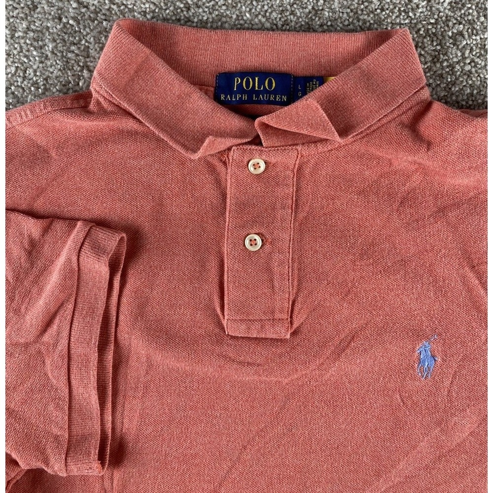 Polo Ralph Lauren Light Red/Coral Polo Shirt Slim Fit Mens L Blue Pony Cotton